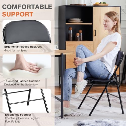 OLIXIS Padded Folding Chairs Set of 4, Portable Foldable Patio Dining Chairs, Heavy Duty Metal Frame, for Kitchen, Dining, Office, Wedding, Garden, Party, Outdoor, Indoor, Black