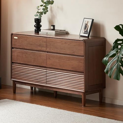 Solid Wood Nightstand, 6 Drawer Nightstand for Bedroom, Modern Side Table for Living Room, Hallway, Closet, Catalpa Wood (Walnut,47.71" W x 15.74" D x 30.74" H)