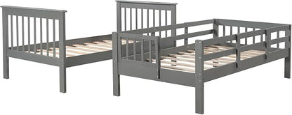 MERITLINE Twin Over Twin Bunk Bed with Storage Staircase, Solid Wood Stairway Convertible Bunk Bed with Stairs (Twin Over Twin,Grey)