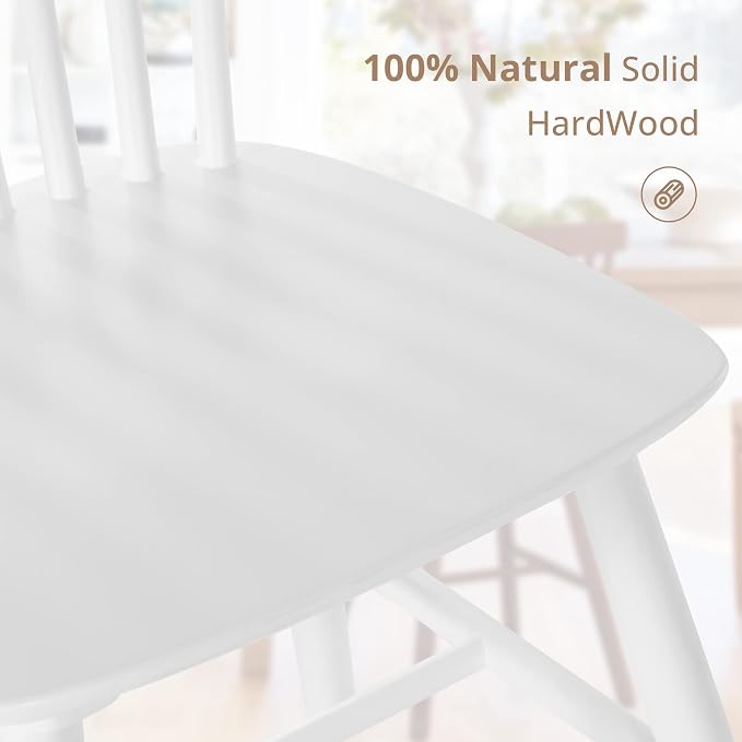 LUE BONA Windsor Dining Chair, Dining Chairs Set of 6, Spindle Back Wood Dining Chair, Kitchen Chairs Wooden, Farmhouse Dining Chairs for Kitchen and Dining Room, White