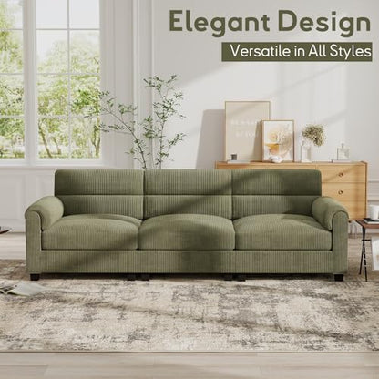 Bonzy Home 3 Seater Couch for Living Room, Corduroy, Green