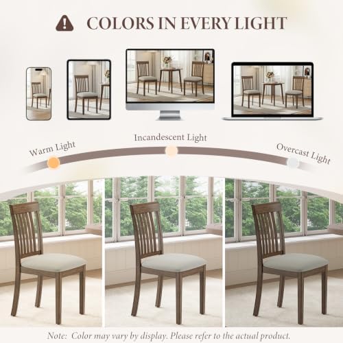 Wooden Dining Chairs Set of 4 with Walnut Wood Legs and Cushion Seat