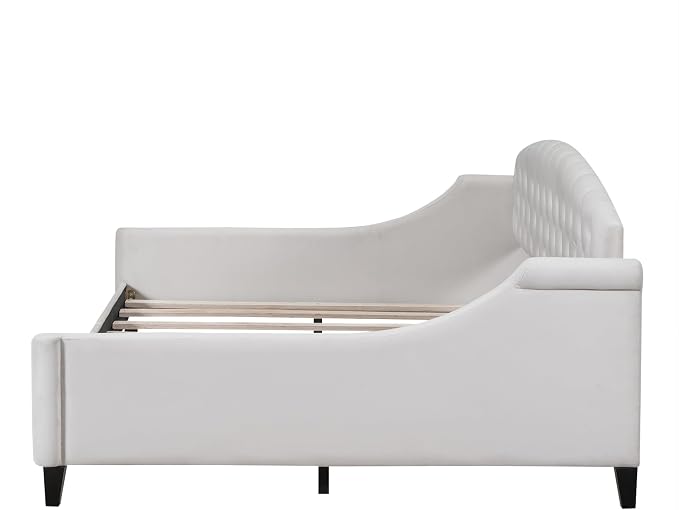 Ball & Cast Full Size Daybed, Velvet Upholstered Day Bed Frame with Button Tufted Backrest,Modern Sofa Bed for Living Room, Bedroom,Guest Room,No Box Spring Needed,Beige