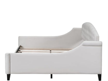Ball & Cast Full Size Daybed, Velvet Upholstered Day Bed Frame with Button Tufted Backrest,Modern Sofa Bed for Living Room, Bedroom,Guest Room,No Box Spring Needed,Beige