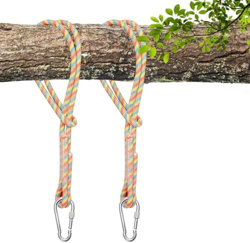 12mm Tree Swing Ropes with Locking Carabiners, 2 Pack-6FT, Rainbow