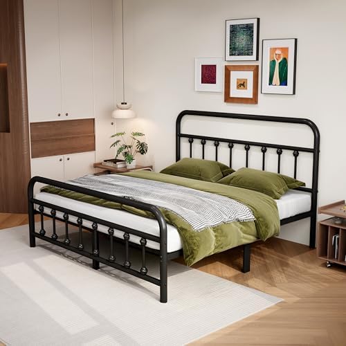 Queen Metal Bed Frame,with Headboard & Footboard 14 Inch,Black