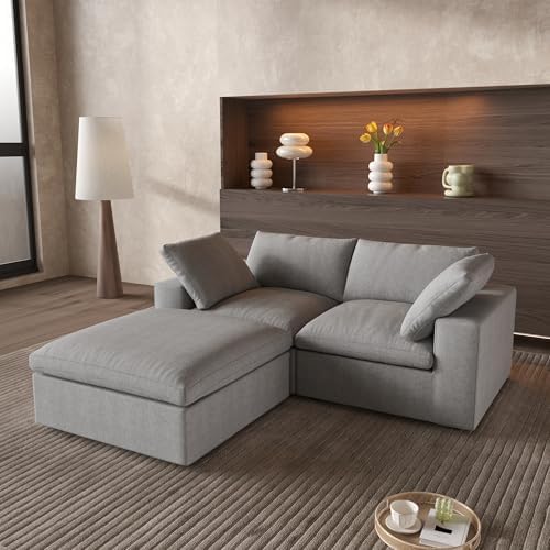 Cloud Couch Modular Sectional Sofa with Storage Ottoman,L Shaped Couch for Living Room,80.3" inch Down Filled 3 Seater Convertible Sectional Sofas for Office Apartment-Grey