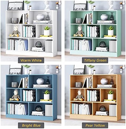 IOTXY Open Shelf Low Bookcase - Wooden 3-Tier Cube Bookshelf, Tiffany-Green