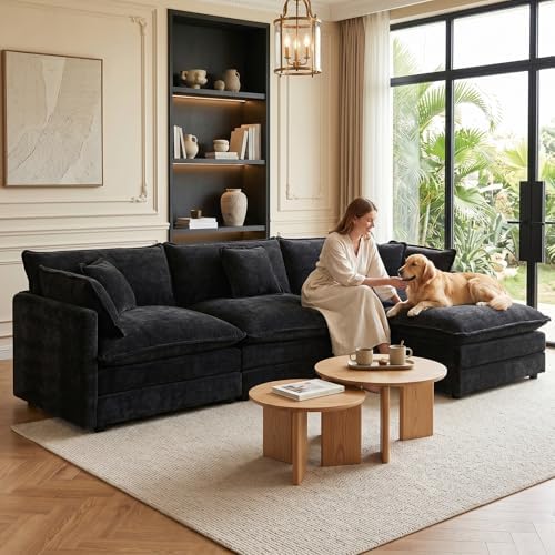 Modular Cloud Couch,111.5" Sectional Sofa 3 Seat,Black