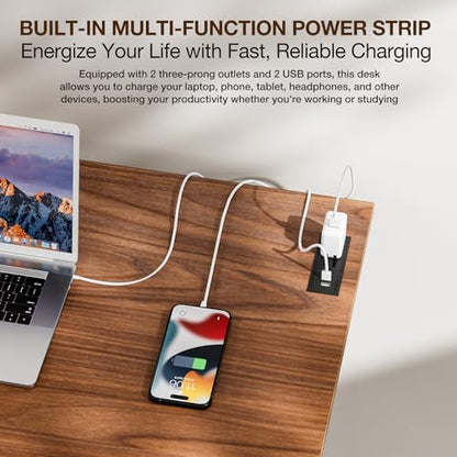TEMI Small Computer Desk Folding Table - No Assembly, Compact 43.3" Foldable Desk with Power Outlets & USB Charging Port, Portable Small Office Desk, Ideal Mini Study Table for Narrow Spaces, Walunt
