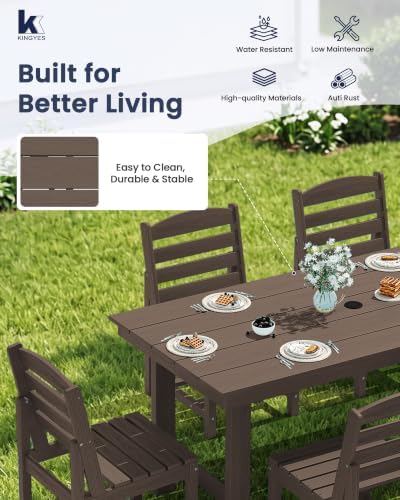 KINGYES 6-Piece Patio Dining Set,HDPE Table Bench and Armless Chairs Coffee