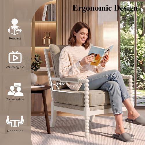 DUHOME Linen Fabric Spindle Accent Chair with Wood Frame,Leisure Armchair