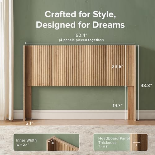 mopio Brooklyn 62.4" Headboard, Wall Mount, Fluted (Golden Oak, Queen)
