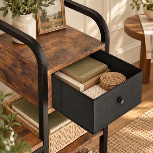 CABIHOME Hall Tree Shoe Bench for Entryway, Coat Rack Entryway Bench with Storage Drawer, 5-In-1 Coat Rack Storage Shelf and 8 Hooks, Coat Tree for Small Spaces, Retro Brown