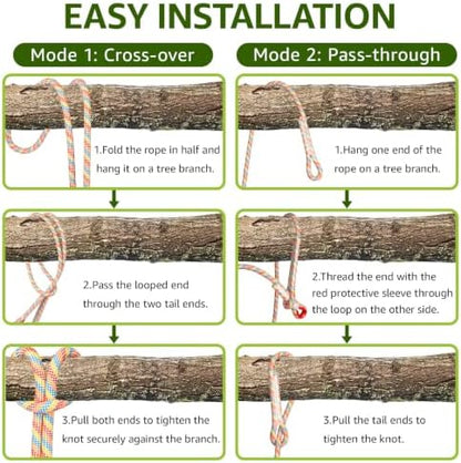 12mm Tree Swing Ropes with Locking Carabiners, 2 Pack-6FT, Rainbow