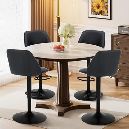 COLAMY Bar Stools Set of 3, Modern Swivel Bar Chairs, Adjustable PU Leather Upholstered Barstools Counter Height with Full Backrest for Bar, Dining Room, Kitchen Island, Black