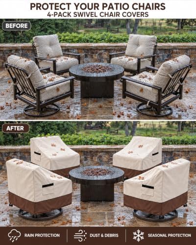 Patio Swivel Chair Cover 4 Pack,Waterproof Heavy Duty Patio Chair Covers,Swivel Chair Cover for Outdoor Furniture Covers Waterproof(35 W x 37 D x 36 H inches),Beige&Brown