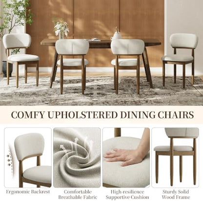 MALOL Upholstered Dining Chairs Set of 6, Walnut Dining Chairs, Beige