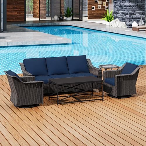 5 Piece Patio Furniture Set, Wicker Outdoor Conversation Set