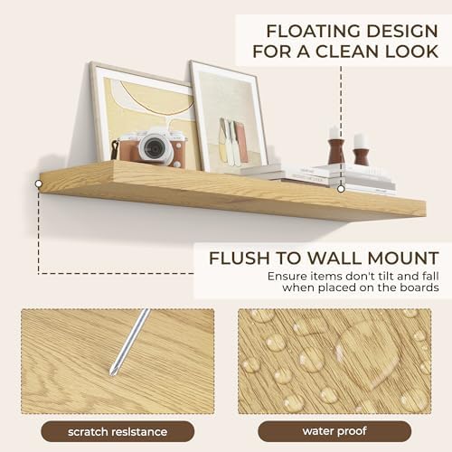 RICHFOCUS Long Floating Shelves for Wall 1Pack, Oak, 40" Lx8 D