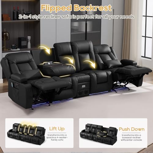 IPKIG Power Loveseat Recliner Sofa with Flip Back Console, 110.9" - 5 Seat