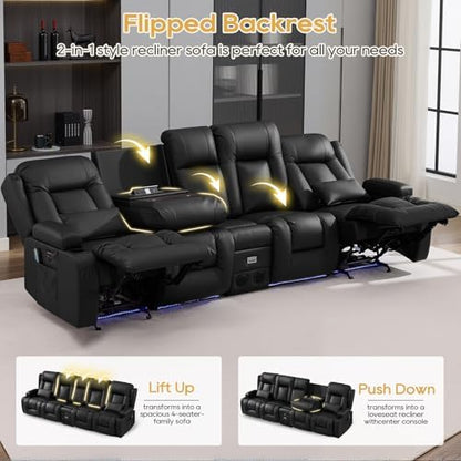 IPKIG Power Loveseat Recliner Sofa with Flip Back Console, 110.9" - 5 Seat