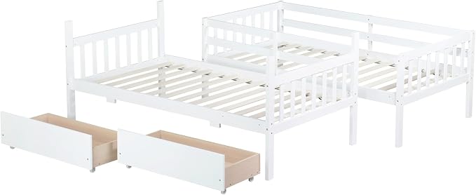 Harper & Bright Designs Twin Over Twin Bunk Bed with 2 Drawers, Convertible into 2 Twin Beds, Twin Bunk Bed with Ladder and Safety Guardrails, White