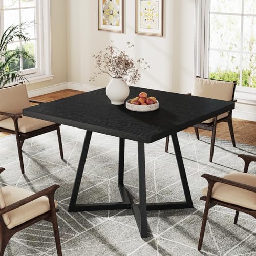 Tribesigns Square Dining Table Set of 4, 31.5" Industrial Dinner Table with Metal Base, Kitchen Table for Dining Room, Small Space, Apartment, Black (Chairs are not Included)