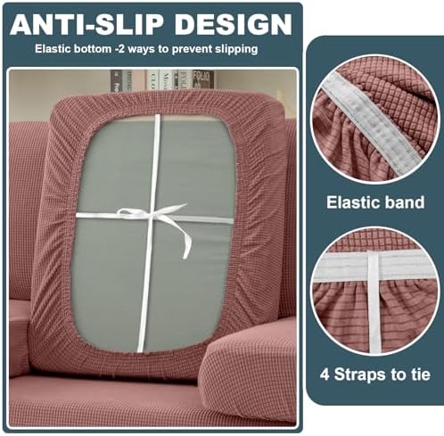 UNBBRRL Seat Cushion Cover and Back Covers for Corner Sofa Stretch Jacquard, Non Slip L Shaped Sofa Slipcover with Storage Ottoman, Sectional Couch Cover for Chaise Lounge (Dusty Rose,16 x 16 x 6”)