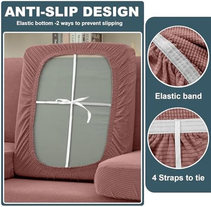 UNBBRRL Seat Cushion Cover and Back Covers for Corner Sofa Stretch Jacquard, Non Slip L Shaped Sofa Slipcover with Storage Ottoman, Sectional Couch Cover for Chaise Lounge (Dusty Rose,16 x 16 x 6”)