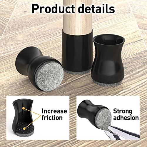 24 Pcs Silicone Furniture Pads for Hardwood Floors,3/4" - 7/8",Black.