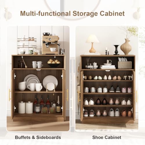 Set of 2 Rattan Shoe Storage Cabinet with Arched Doors