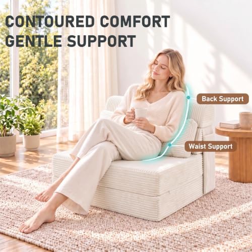 Folding Sofa, Convertible Chair, Comfy Floor Couch Lounge Sofa for Adults Portable Fold Out Chair for Living Room, Beige