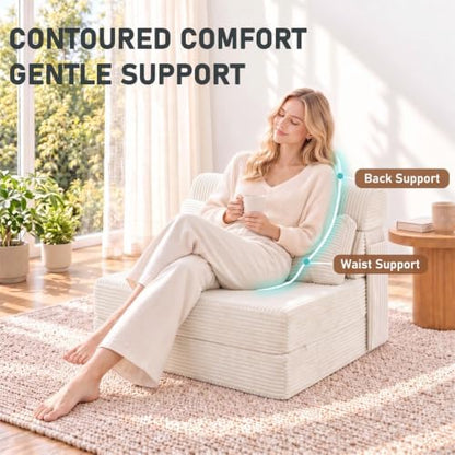 Folding Sofa, Convertible Chair, Comfy Floor Couch Lounge Sofa for Adults Portable Fold Out Chair for Living Room, Beige