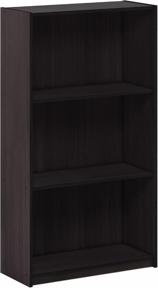 Furinno BASIC Book Shelf, 3-Tier Modern Bookshelf, Bookcase with Open Shelves, 9.3" x 21.8" x 39.5", for Living Room, Bedroom, Home Office, Dark Walnut