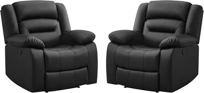 EBELLO Classic Power Recliner Chair, Faux Leather Oversized Electric Overstuffed Chair with Thicked Cushion and Back, Single Sofa with Comfortable Armchair, Black, 2Pcs