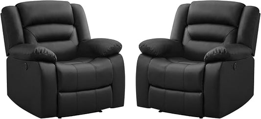 EBELLO Classic Power Recliner Chair, Faux Leather Oversized Electric Overstuffed Chair with Thicked Cushion and Back, Single Sofa with Comfortable Armchair, Black, 2Pcs