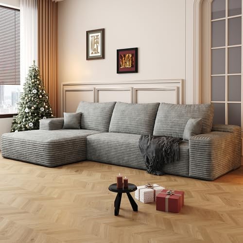 96" Sectional Couches for Living Room Cloud Couch Sofa with L-Shape Upholstered Boneless Couchs Modern Modular Sectional Couch with Chaise (Light Grey, 108" L Shaped with Left Facing Chaise)