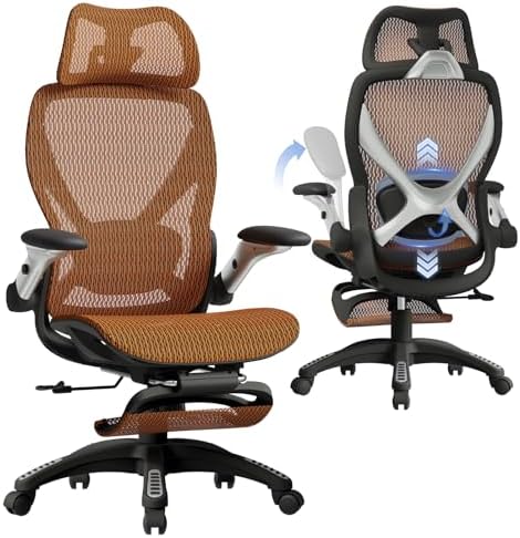 ELABEST X100 Ergonomic Mesh Office Chair with Footrest, Big and Tall Home Desk Chair with 5D Flip-Up Arms