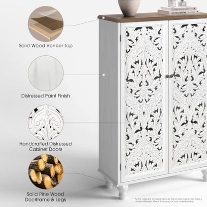 JOINICE 47" Tall Accent Cabinet with Doors & Storage for Living Room,White