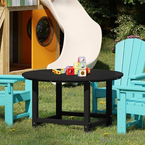 WestinTrends Malibu Kids Outdoor Patio Furniture HDPE 38" Wide Round Dining Table, Black