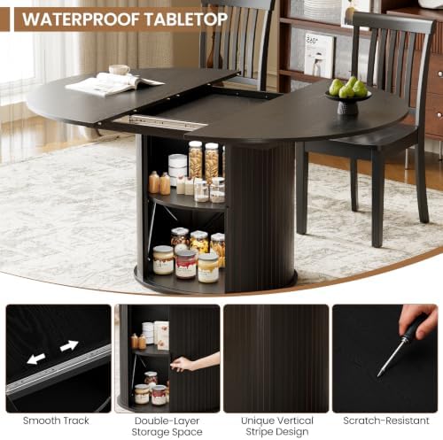 MALOL 47''-63'' Wood Extendable Round Dining Table for 4-6