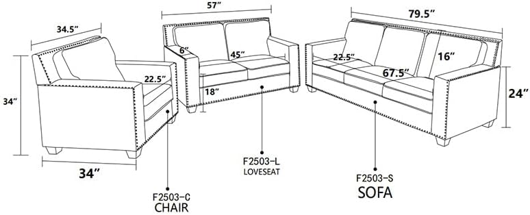 3-Piece Faux Leather Sofa Set, Modern Living Room Couch Set with 3-Seater, Loveseat, and Armchair with Tufted Backrest & Nailhead Trim for Apartment, Office and Small Spaces (Black)