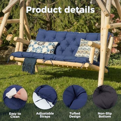 IASEAHK Porch Swing Cushions, 47×40×4 Inch, Waterproof, Navy Blue