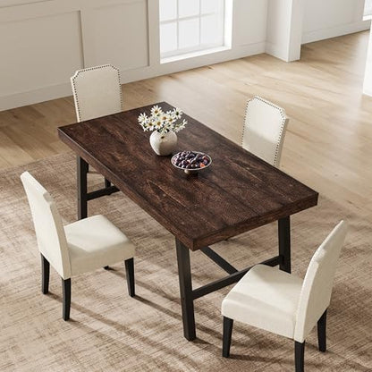 Garvee 55" Farmhouse Kitchen Table, Studio Dining Table, Dark Rustic Birch