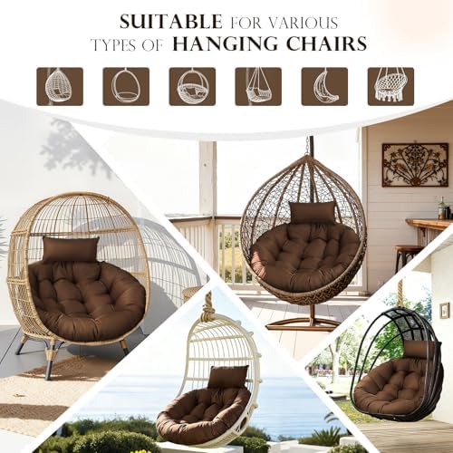 Wicker Egg Chair Cushion Outdoor with Removable Cover Wine Red Round Cushion Replacement for Egg Lounge Chair 45 * 45 Inches with Headrest Pillow for Garden Backyard Balcony