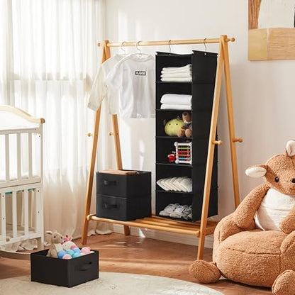 6 Tier Hanging Closet Organizer with 2 Sturdy Hooks, Black