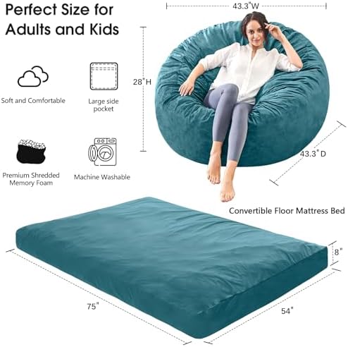 Bean Bag Chairs for Adults - Giant Bean Bag Convertible Floor Sofa