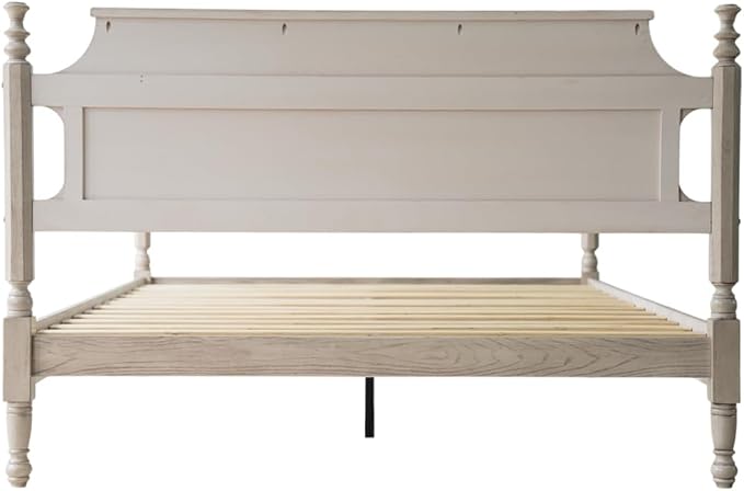Solid Wood King Size Platform Bed Frame with Headboard & Footboard, 12 Sturdy Slats Base, Center Metal Legs, Noise-Free, No Box Spring Needed, Easy Assembly, Driftwood Gray Oak Finish, ROK-33