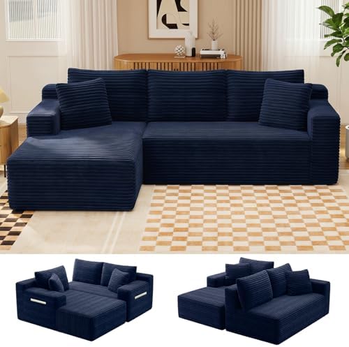 94.5" L-Shaped Minimalist Boneless Sofa for Living Room (Blue, Left)
